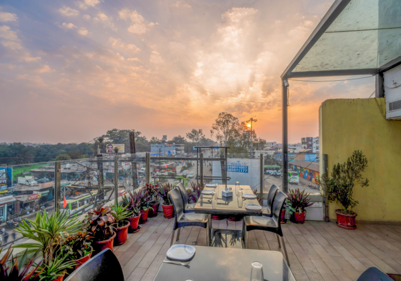The Terrace Grill at Hotel Varun Guna at sunset